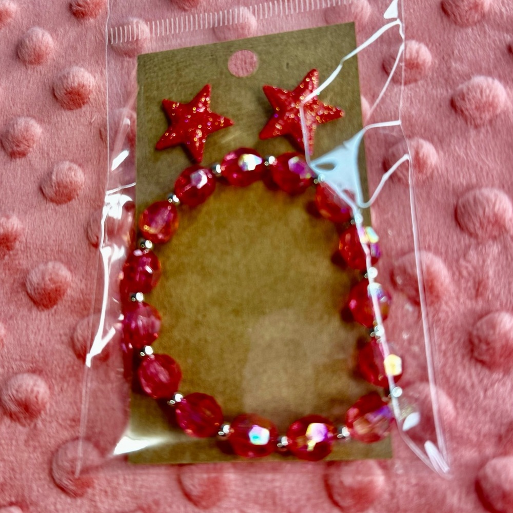 Red Star Bracelet and Earrings Set
